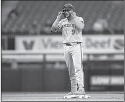 Vinnie Pasquantino of the Kansas City Royals reacts after a double in the sixth inning during the second game of a doubleheader against the Chicago White Sox at Guaranteed Rate Field on Wednesday, April 17, 2024, in Chicago. Quinn Harris | Getty Images | TNS