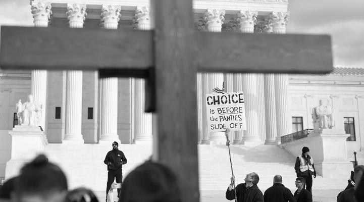 People rally in front of the U.S. Supreme Court during the 50th annual March for Life rally on Jan. 20, 2023, in Washington, DC. Antiabortion activists attended the annual march to mark the first to occur in a “post-Roe nation” since the Supreme Court's Dobbs vs Jackson Women's Health ruling which overturned 50 years of federal protections for abortion healthcare. (Chip Somodevilla/Getty Images/TNS)