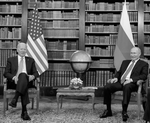 U.S. President Joe Biden, left, meets with Russian President Vladimir Putin in Geneva on June 16, 2021. The two are slated to speak by phone Dec. 30. (Denis Balibouse/Pool/AFP via Getty Images/TNS)