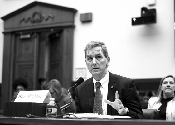 Federal Aviation Administration Administrator Michael Whitaker testifies before the House Transportation and Infrastructure Committee in the Rayburn House Office Building on Feb. 6, 2024, in Washington, DC. (Kevin Dietsch/Getty Images/TNS)