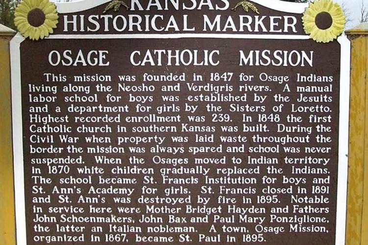 Osage Catholic Mission marker. Historical Marker Database | Courtesy Photo